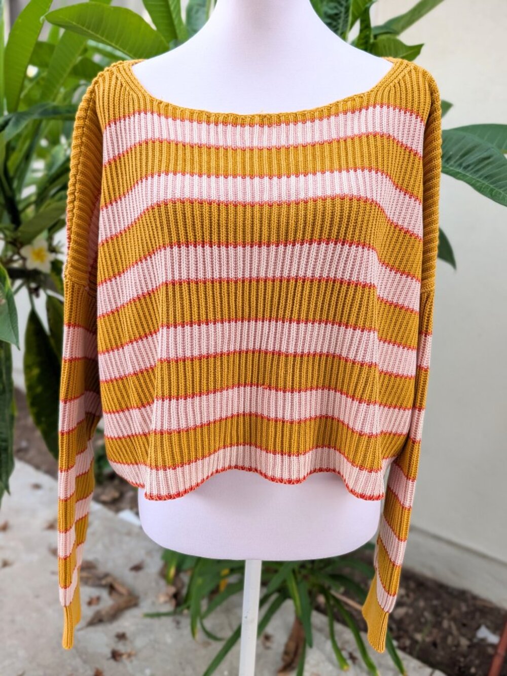 Free People Just my stripe mustard yellow pullover sweater VGUC size S - Picture 6 of 10